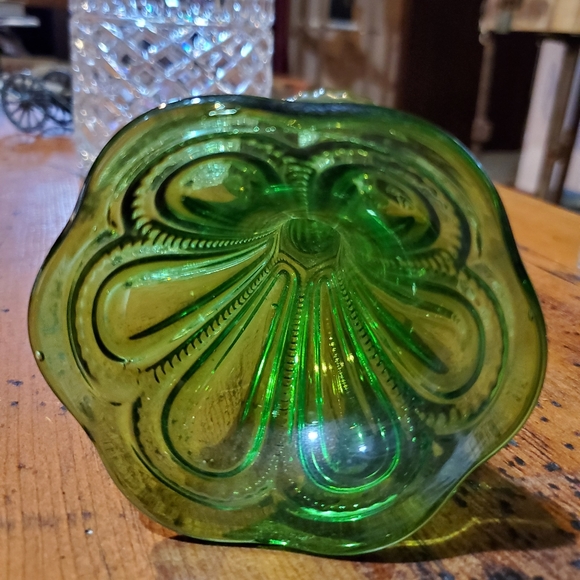 Antique EAPG Green Glass Bud Vase Gold Trim Zipper Bubbles OLD - Picture 6 of 9
